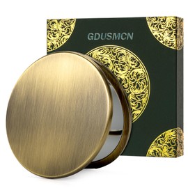 Vintage Bronze Compact Pocket Mirror, 2X Magnifying Double‑Sided Makeup Mirror, One‑Piece Stamped Metal Hand Mirror with Premium Gift Box, Daily travel bags, mirrors, and ladies' gifts(bronze)