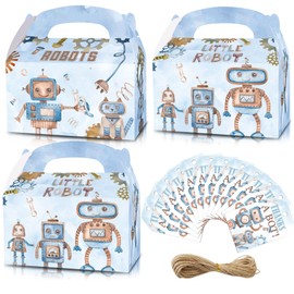 KARAQY Robot Party Favor Boxes, 12 Pcs Cute Robot Goodie Gift Treat Boxes with Thank You Tags for Kids Birthday Baby Shower Party Supplies
