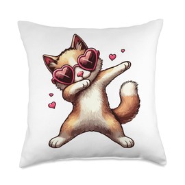 Cat Heart Shape Sunglasses Dabbing Dance Lover Throw Pillow
