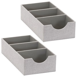 Household Essentials 3 Compartment Organizer Tray 2 Pack, Accessory Organizer, Sturdy Drawer Organizer with Fabric Covering, Gray