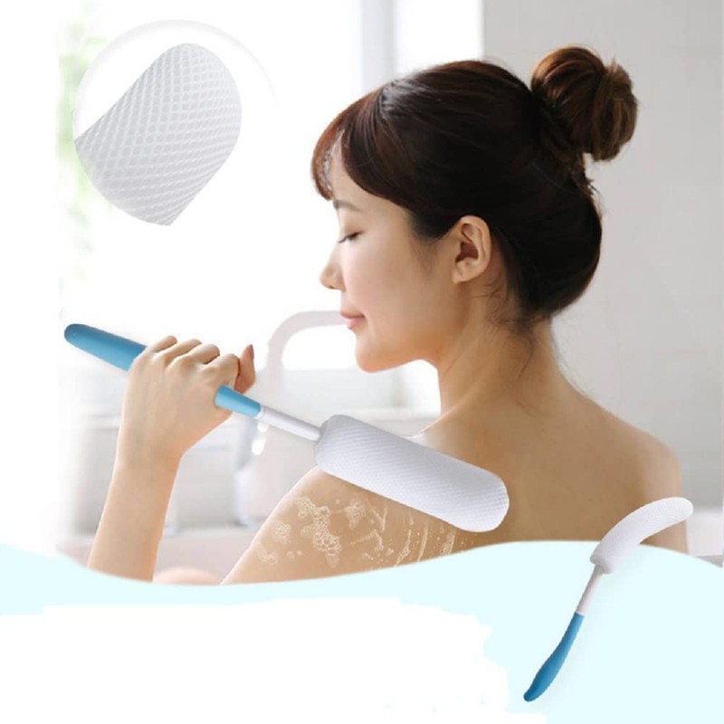 Shuiniba Body Back Bath Brush, Curve Long Handle Mesh Bag