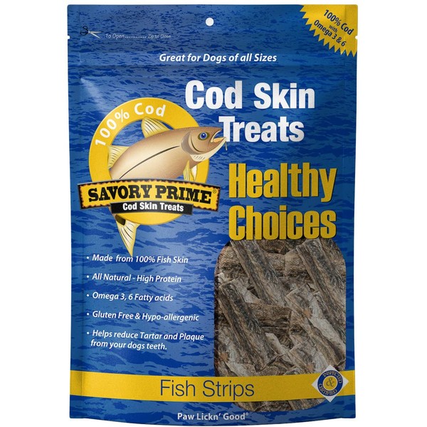 Savory Prime Cod Skin Fish Strips, 8-Ounce (49662008), All Breed Sizes