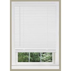 PowerSellerUSA 1" Slats Cordless Window Blinds, 64L x 23W Inches Solid Pattern Light Filtering Vinyl Indoor-Outside Ceiling Mount Mini Blind, Manual Cordless Rollup Window Privacy Blinds, White