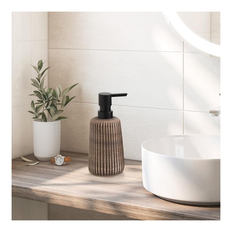 Boperzi Liquid Pump Soap Dispenser for Bathroom Ceramic Striped Kitchen