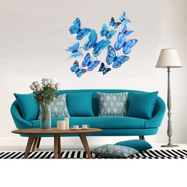 ULIN 3D 3D Butterfly Wall Sticker Wall Sticker Magnetic Double-sided Tape Sticker Living Room Refrigerator Interior Wall Sticker Stylish Cute Wallpaper Poster Blue