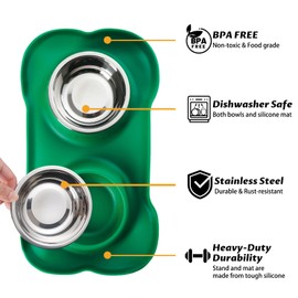 Hubulk Pet Dog Bowls 2 Stainless Steel Dog Bowl with No Spill Non-Skid Silicone Mat + Pet Food Scoop Water and Food Feeder Bowls for Feeding Small Medium Large Dogs Cats Puppies (Small, Hunter Green)