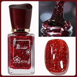 KAHSOSE Nude Pink Jelly Nail Polish Non Gel, Air Dry Nude Pink Nail Polish, Nude Pink Gel Nail Polish No UV Light Needed, Non Toxic Pink Nude Nail Polish for Girls Women (Glitter Red, 14ML)