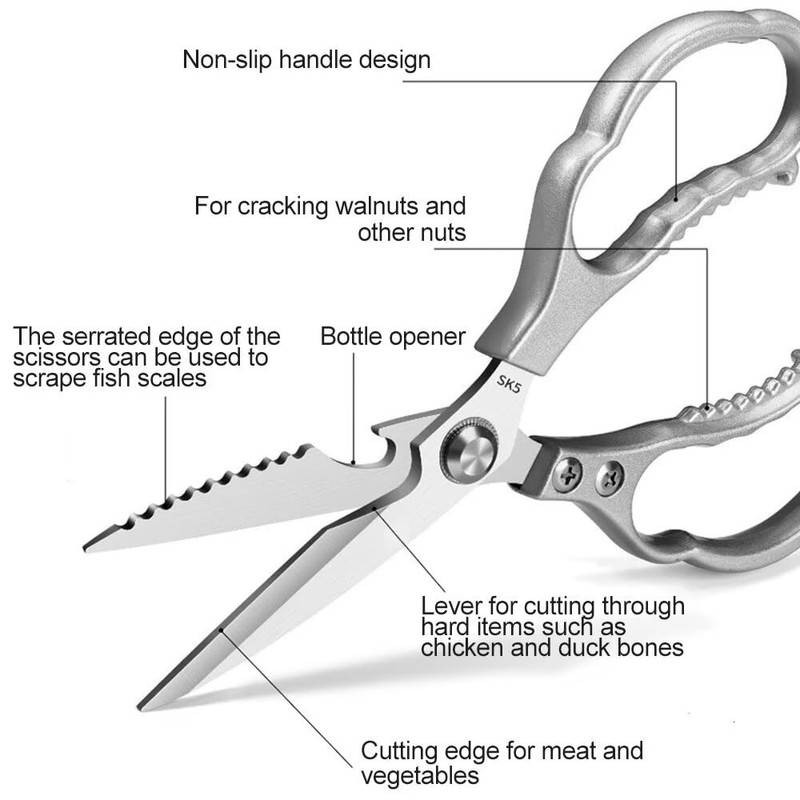 Kitchen Scissors, Heavy Duty Multi-Functional Utility Food Scissors, Stainless Steel