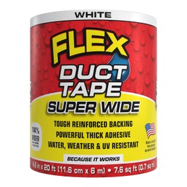 Flex Duct Tape, Super Wide, 4.6 Inches x 20 Feet, White, Heavy Duty Strong, Multi-Surface, Water, Weather and UV Resistant, Tearable, Perfect for Boxes, No Residue
