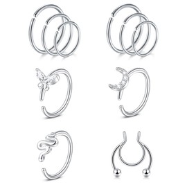 VF VFUN 18 Gauge Nose Hoop Rings Women Nose Septum Rings Stainless Steel Nostril Piercing Snake Nose Rings Cartilage Hoop Earrings Nose Rings Silver