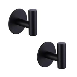 Zuvky Self Adhesive Hooks 304 Stainless Steel Heavy Duty Hangers Without Nails for Bathrooms Kitchen Livingroom Garage Hotel Towel Hook-2 Pack (Black)