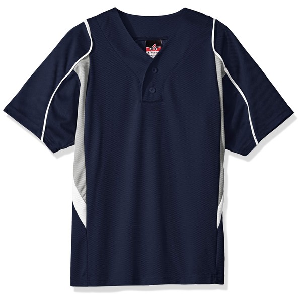 Alleson Athletic Boys Youth Baseball Jersey, Navy/Grey/White, Large
