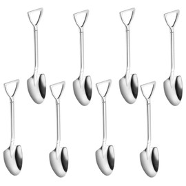 8PCS Shovel Spoon Set Stainless Steel Shovel Shape Spoon Silver Mini Dessert Spoons Shovel-Shaped Mixing Spoon for Party Home Kitchen Shovel Spoon Dessert Spoons (8PCS Spoon)