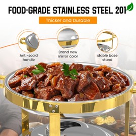 Aplancee Chafing Dishes Buffet Set 4 Pack, 5QT Stainless Steel Round Chafing Dish with Lid & Gold Frame Complete Set for Catering, Parties, Wedding