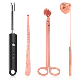 Lsnisni 4 in 1 Candle Accessory Set, Candle Wick Cutter, Candle Snuffer and Wick Dipper, Electric Candle Lighter Rechargeable, Steel Candle Wick Trimmer Set, Gifts for Candle Lovers (Champagne)