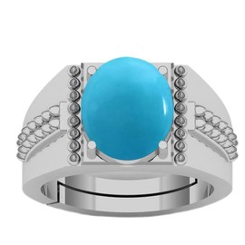 DINJEWEL - Anillo ajustable de plata de 12 quilates con piedra turquesa azul natural, estilo Art Deco con forma ovalada antigua, para mujer, Metal, Turquesa