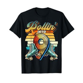 Rollin' into 9 Roller Skating Rink 9th Birthday Party Girls T-Shirt