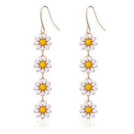 Daisy Earrings for Women, 2.44x0.39in Long Flower Dangle Earrings Daisy Sunflower Earrings Daisy Dangle Earrings Hook Earrings Jewelry Gift for Women Girls(White)