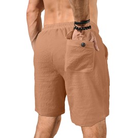 HOTake Men's Casual Shorts Bermudas para Hombres Seersucker Textured Shorts with Pocket X-Large Dark Khaki