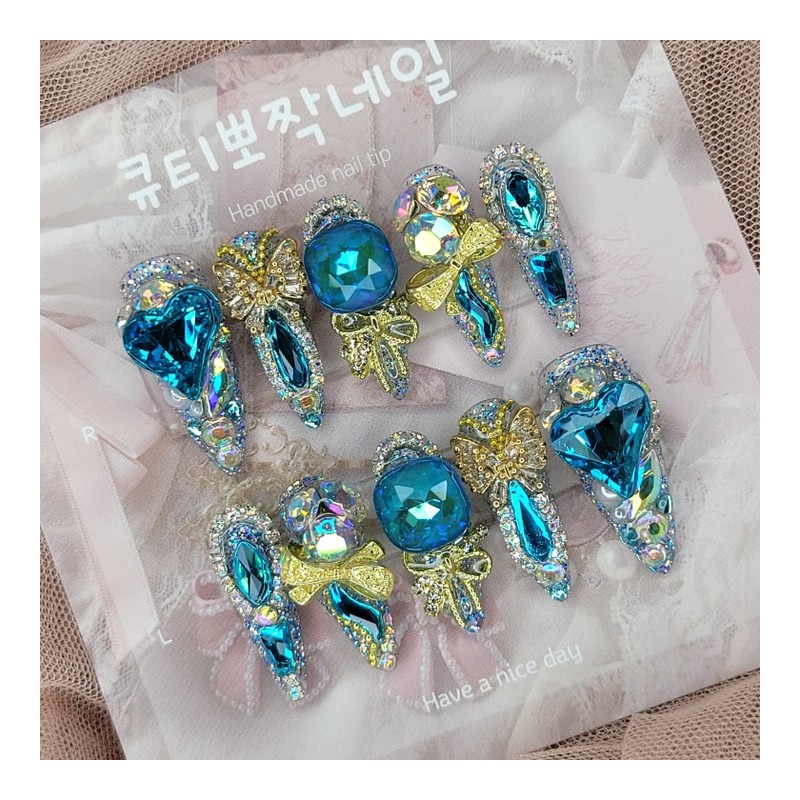 [Premium] Emerald Crush Handmade Nail Tips - Coffin Egg /