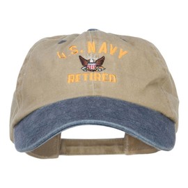 e4Hats.com US Navy Retired Military Embroidered Two Tone Cap - Khaki Navy OSFM