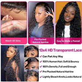 Deep Wave 13x4 Lace Front Wig Human Hair 180% Density Echthaar Perücke Deep Wave Glueless Wig Human Hair for Women Echthaar Perücke (Curly human hair wig, 22 Inch)