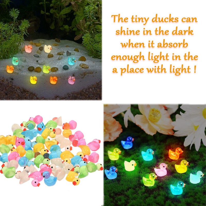 Cidinge 60 Pcs Mini Resin Ducks Luminous Tiny Ducks Miniature