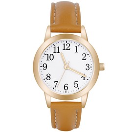 Vicloon Women's Watch, Women's Analogue Quartz Watch with Leather Strap, Watches Women's Simple Business Classic Watch Casual Quartz Watch Dress Watch, brown, Leather strap, white dial, minimalist