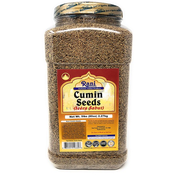 Rani Cumin Seeds Whole (Jeera) Spice 5lbs (80oz) 2.27kg Bulk, PET Jar ~ All Natural | Gluten Friendly Ingredients | NON-GMO | Vegan | Indian Origin