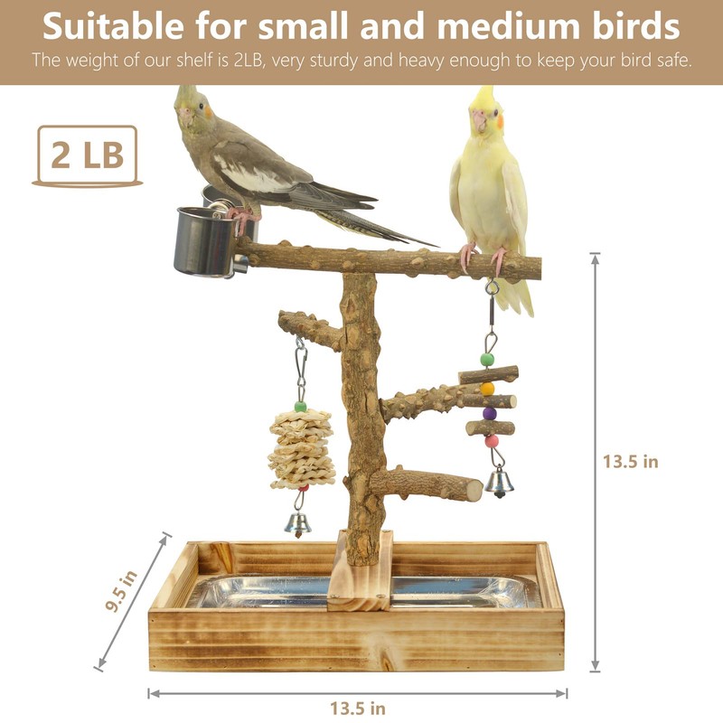 LIMIO Natural Wood Bird Toys Playground, Bird Cage Accessories, Bird