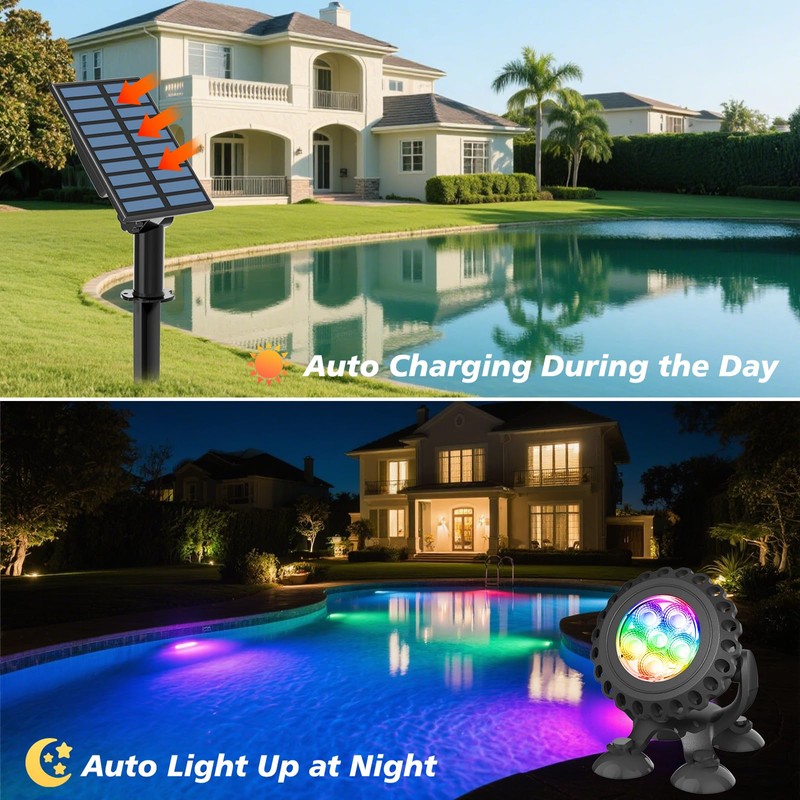 T-SUN Solar Pond Lights, 3-in-1 RGB Solar Underwater Pond Lights,