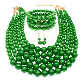 Faux Large Pearl Necklace for Women Multi Strand Pearl Necklace and Earrings Big Pearl Necklaces Costume Jewelry Set, Faux Pearl, Created Pearl