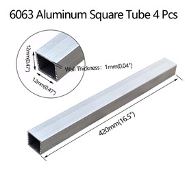 16.5 inch 6063 Aluminum Square Tube,12mm x 12mm x 1mm Wall Thickness 420mm Length for Home Furnishing Machinery DIY Projects 4 Pcs