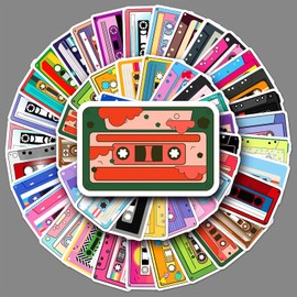 Music Tape Stickers 50 Pcs Vinyl Funny Cartoon Cassette Stickers for Water Bottle Laptop Scrapbook Luggage Computer Skateboard Car Bike Helmet,Waterproof Aesthetic Music Sticker for Teens Kids Girls