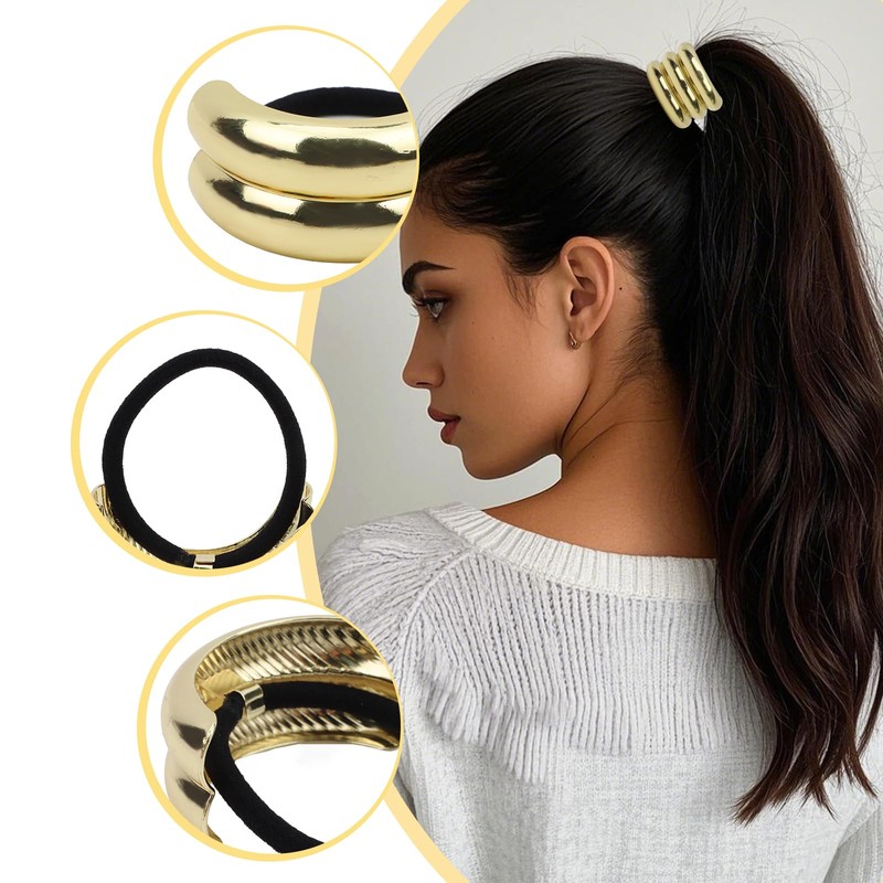 6 Pack Hair Ties for Women, Gold Ponytail Holders Fashion
