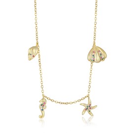HTH Seashell Necklace for Women 14K Gold Plated Summer Ocean Starfish Seahorse Shell Sea Turtles Choker Necklace Summer Beach Jewelry Gifts (A-Gold)