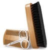 Timotech Kit de peine, cepillo y tijeras para cabello, barba y bigote de madera, accesorios de aseo personal para hombre (Caf)                        
