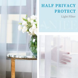 Anjee 4 Panels White Sheer Curtains 108 inches Long Rod Pocket Semi Sheer Curtain Translucency Balance Privacy Voile Window Drapes for Outdoor Patio Yard Glass Dining Room Living Room, 52 x 108 Inch