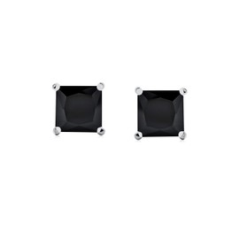 2 CT Black Square Cubic Zirconia Princess Cut CZ Stud Earrings For Women Men Screw back .925 Sterling Silver