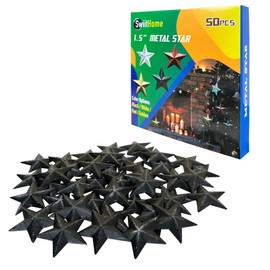 50 piezas de estrella de metal de 1.5 pulgadas, estrella de granero para decoración del hogar, decoración de pared colgante para casa, arte de pared vintage de hierro y manualidades, decoraciones de Navidad para interiores y exteriores (negro)