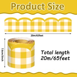 65FT Light Yellow Gingham Bulletin Board Border Rolled Border Scalloped Border Plaid Blue Bulletin Board Stickers for Decoration Party Home Office
