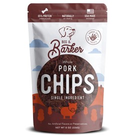 Beg & Barker Pork Chips for Dogs (8 Ounce, Pack of 1) - Single Ingredient Dog Treats Made for Large & Small Dogs Protein Human Grade Dog Treats Made from Real Meat Pork, Made in USA