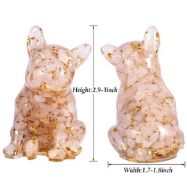 Nupuyai French Bulldog Figure Resin Crystal Dog Figure Decorative Healing Stone Puppy Statue Gemstone Animal Sculpture for Lucky Charm Home Office Decoration, Rose Quartz