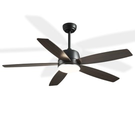 52" Ceiling Fan with Light and Remote Control, Vintage Flush Mount Dimmable LED Ceiling Fan with 5 Fan Blades for Farmhouse Living Room Kitchen Dining Room Bedroom Garage Patio