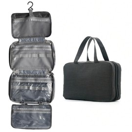 Fhioevt Reise Kulturbeutel Aufhängen Herren Damen Kulturtasche Faltbare Kosmetiktasche Hängender Waschtasche Zum Aufhängen Toiletttasche für Kinder Badzubehör Camping (Schwarz)