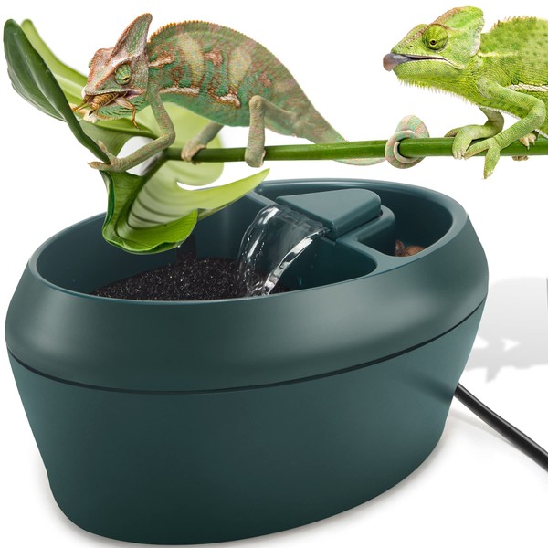 NEPTONION Reptile Chameleon Cantina with Snacks Trough, Drinking Fountain Water Dripper for Amphibians Insects Lizard Turtle Snake Spider Frog Gecko, Comes with Two Pumps (One for Replacement)