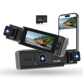 Hodozzy 1080P Dash Cam Car Front and Indoor with 64GB SD Card, WiFi Dash Cam Car 3.16 FHD Inch IPS Screen, App Control, Dual Car Camera with Loop Recording, Night Vision, Exposure Compensation