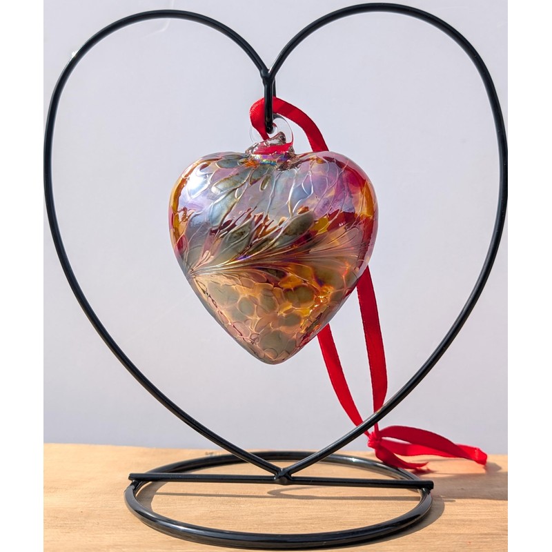 July Ruby 8cm Birthstone Glass Heart with Heart Stand