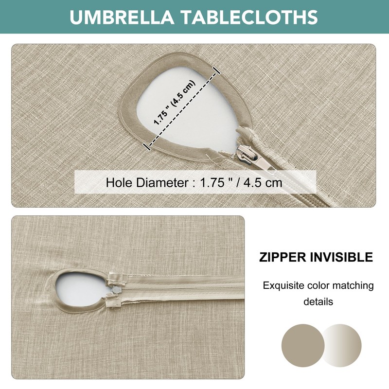LUSHVIDA Outdoor Tablecloth with Umbrella Hole, Natural, 60 Inch Round