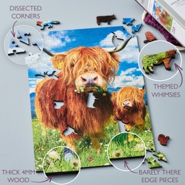 Wentworth Jigsaw Puzzle – Highland Cattle – 250 Pieces - For Adults - Shaped Puzzle Pieces & Themed Whimsies - Great for a Gift